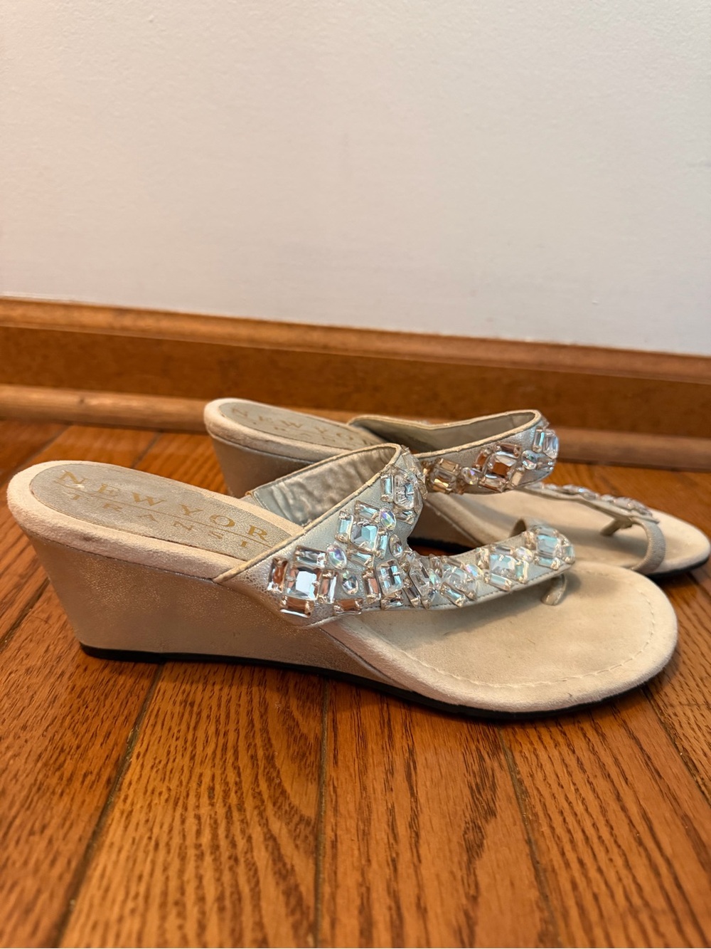 Ivory Crystal Embellished Wedge Sandals